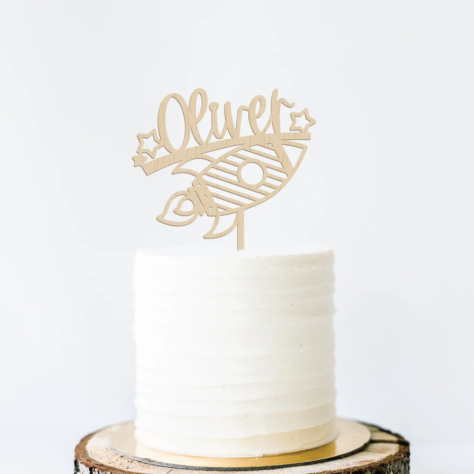 Personalized Space 1st Birthday Wood Cake Topper Birch Bar + Co.