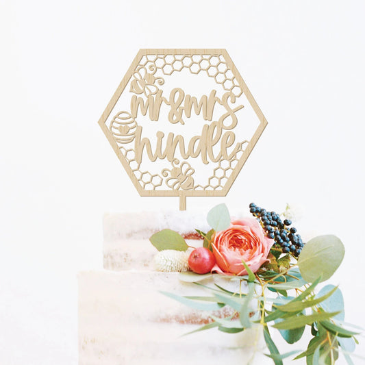 Custom Bee Wedding Wood Cake Topper Birch Bar + Co.