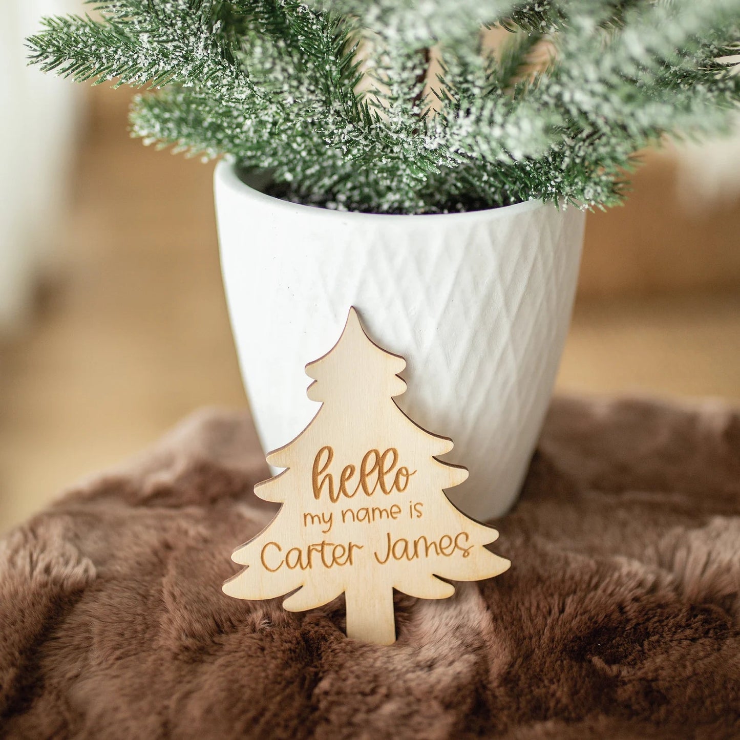 Engraved Christmas Tree Baby Name Sign Birch Bar + Co.