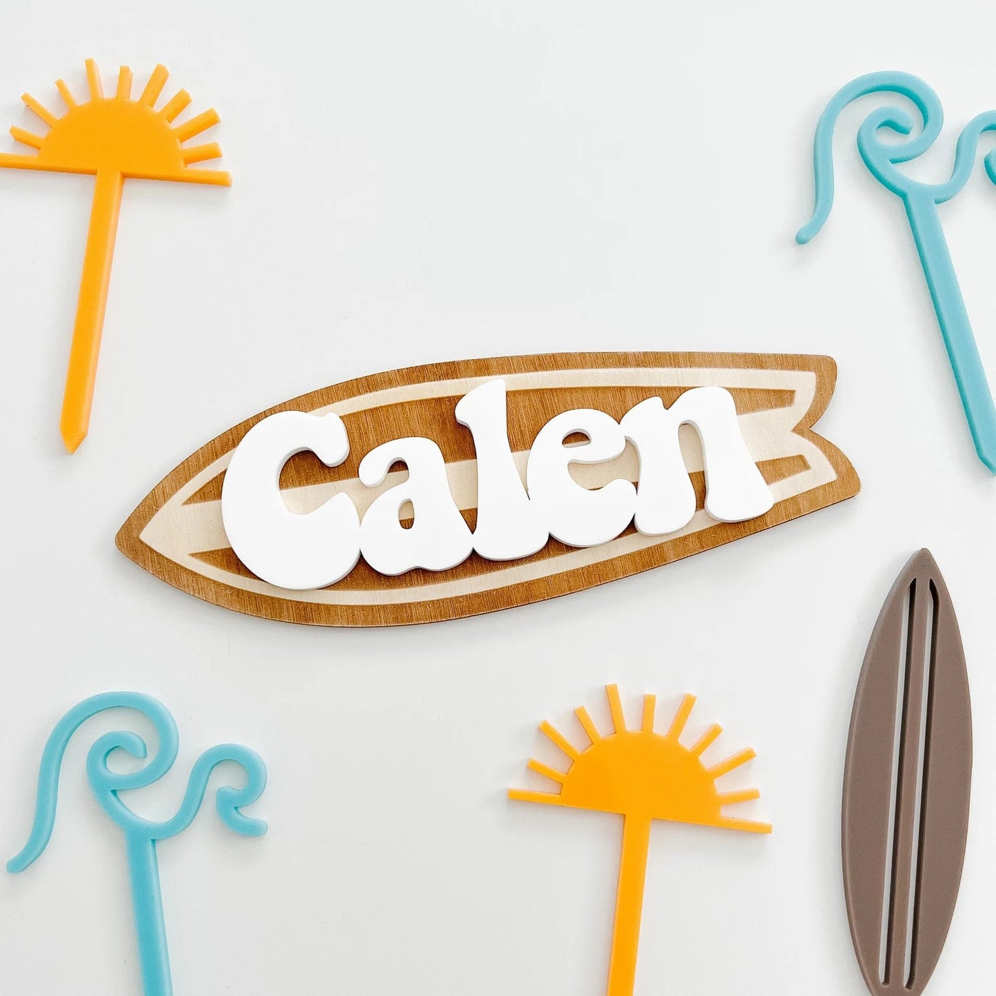 Wooden Engraved Surfer Baby Announcement Birch Bar + Co.