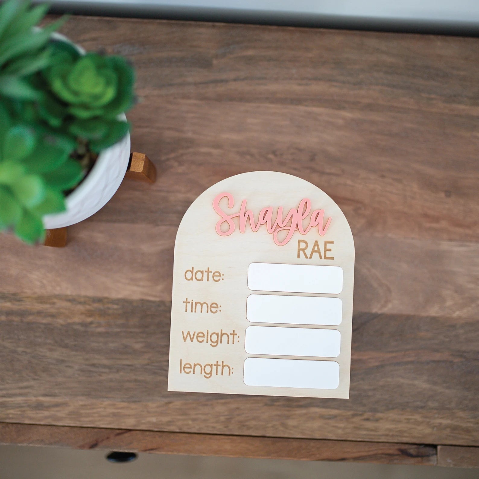Wooden Birth Stats with Personalized Names Birch Bar + Co.