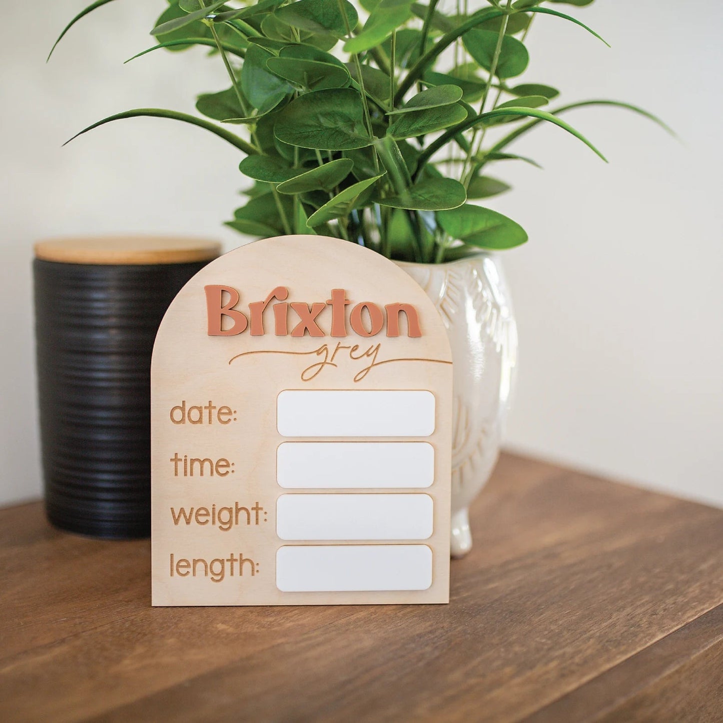 Wooden Birth Stats with Personalized Names Birch Bar + Co.
