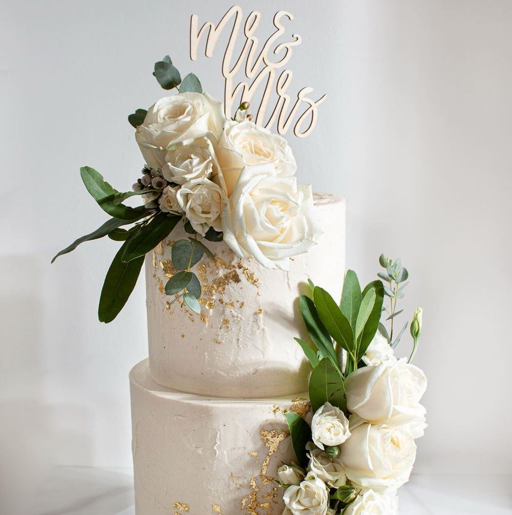 Mr & Mrs Wood Cake Topper Birch Bar + Co.