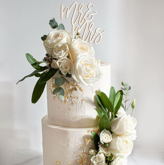 Mr & Mrs Wood Cake Topper Birch Bar + Co.