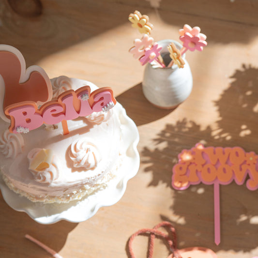 Retro Groovy Name Acrylic Cake Topper Birch Bar + Co.