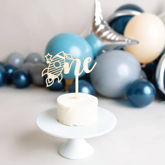 Space 1st Birthday Wood Cake Topper Birch Bar + Co.