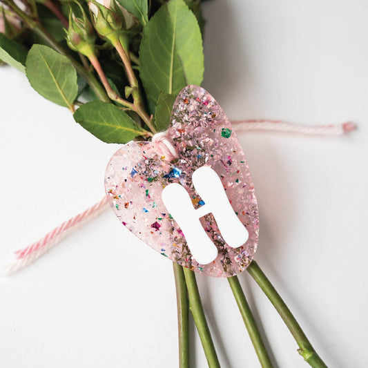 Personalized Confetti Initial Heart Tag Birch Bar + Co.