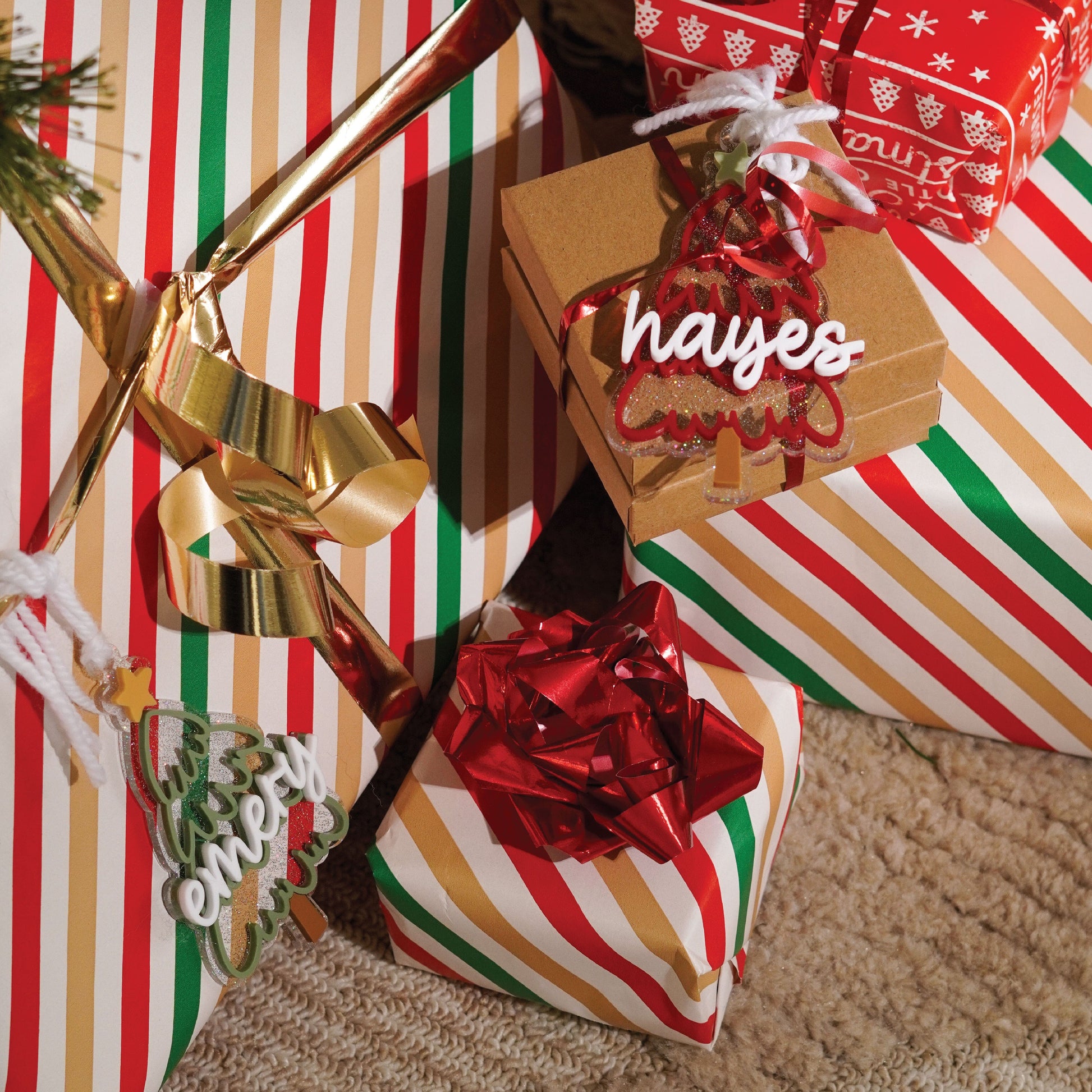 Personalized Christmas Sparkly Tree Stocking Tag Birch Bar + Co. 