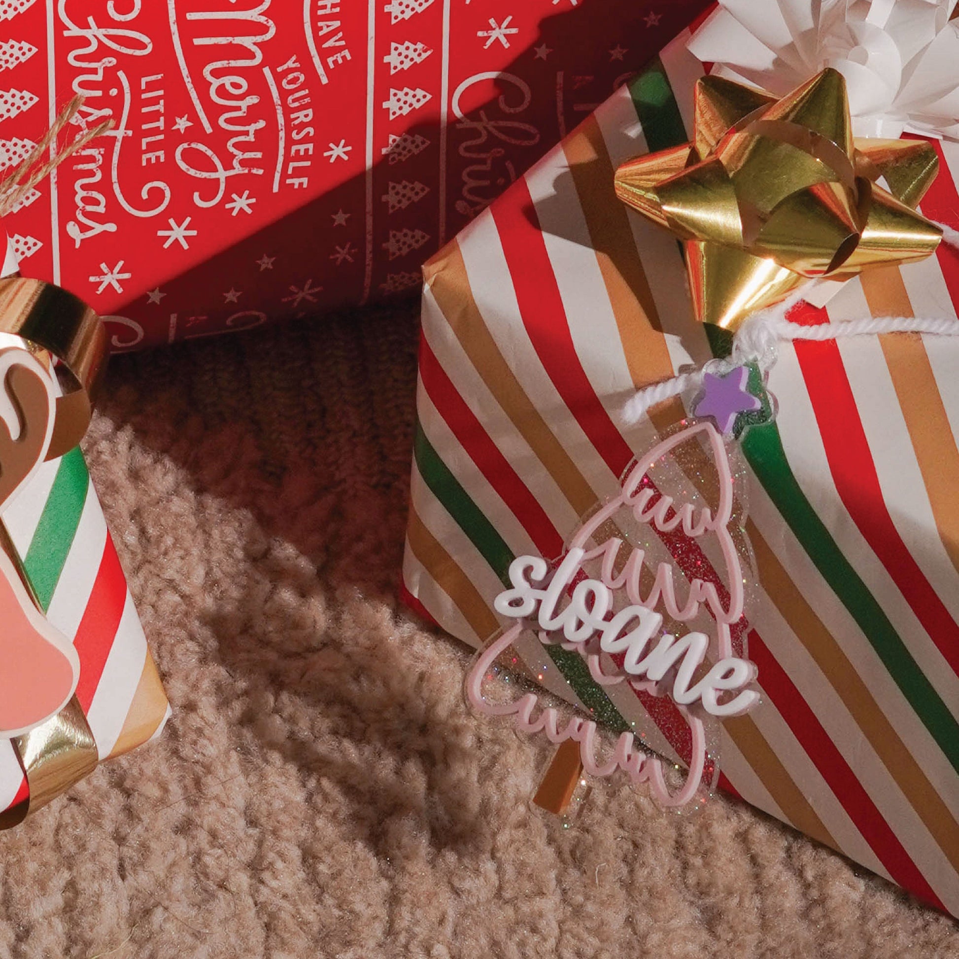 Personalized Christmas Sparkly Tree Stocking Tag Birch Bar + Co. 