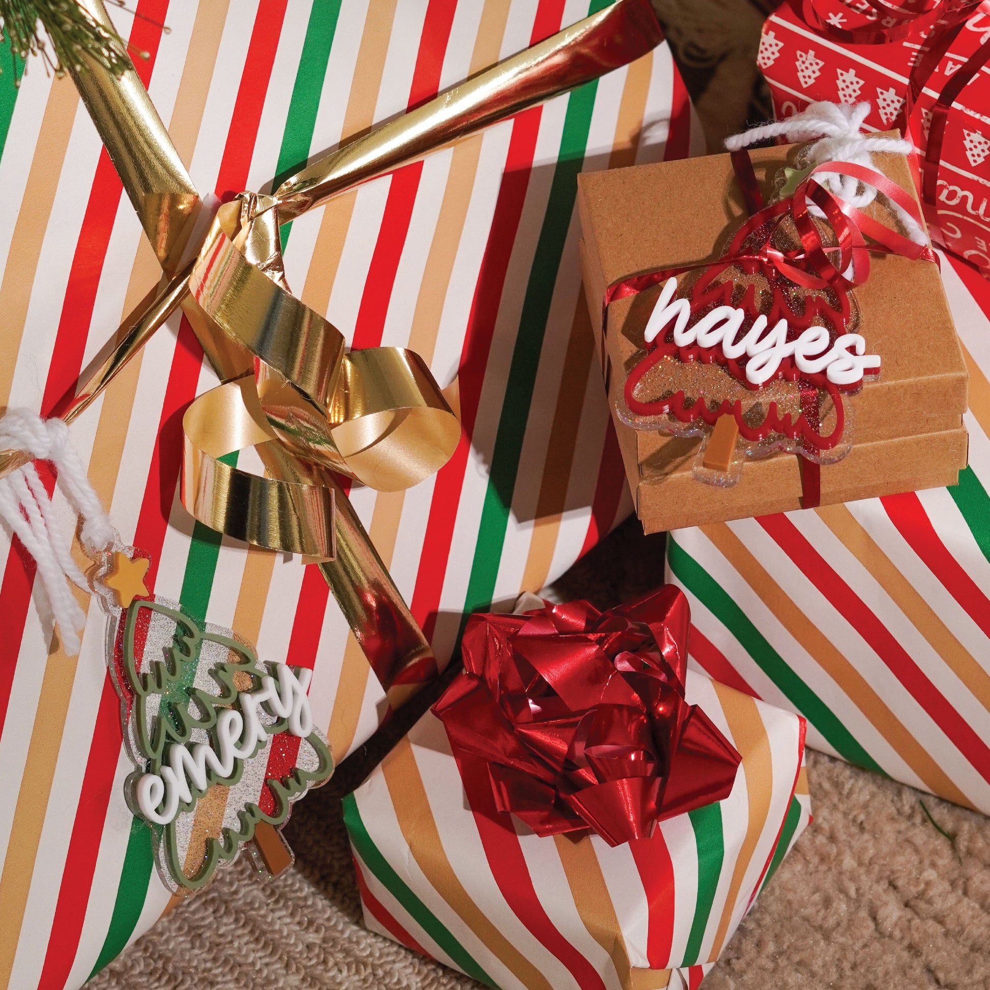 Personalized Christmas Sparkly Tree Stocking Tag Birch Bar + Co. 