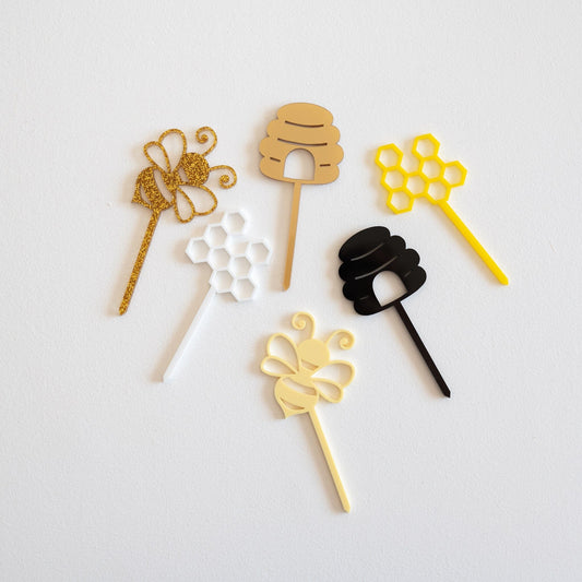 Bee Themed Acrylic Cupcake Toppers Birch Bar + Co. 