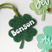 Personalized Acrylic Glitter Shamrock Tag Birch Bar + Co. 