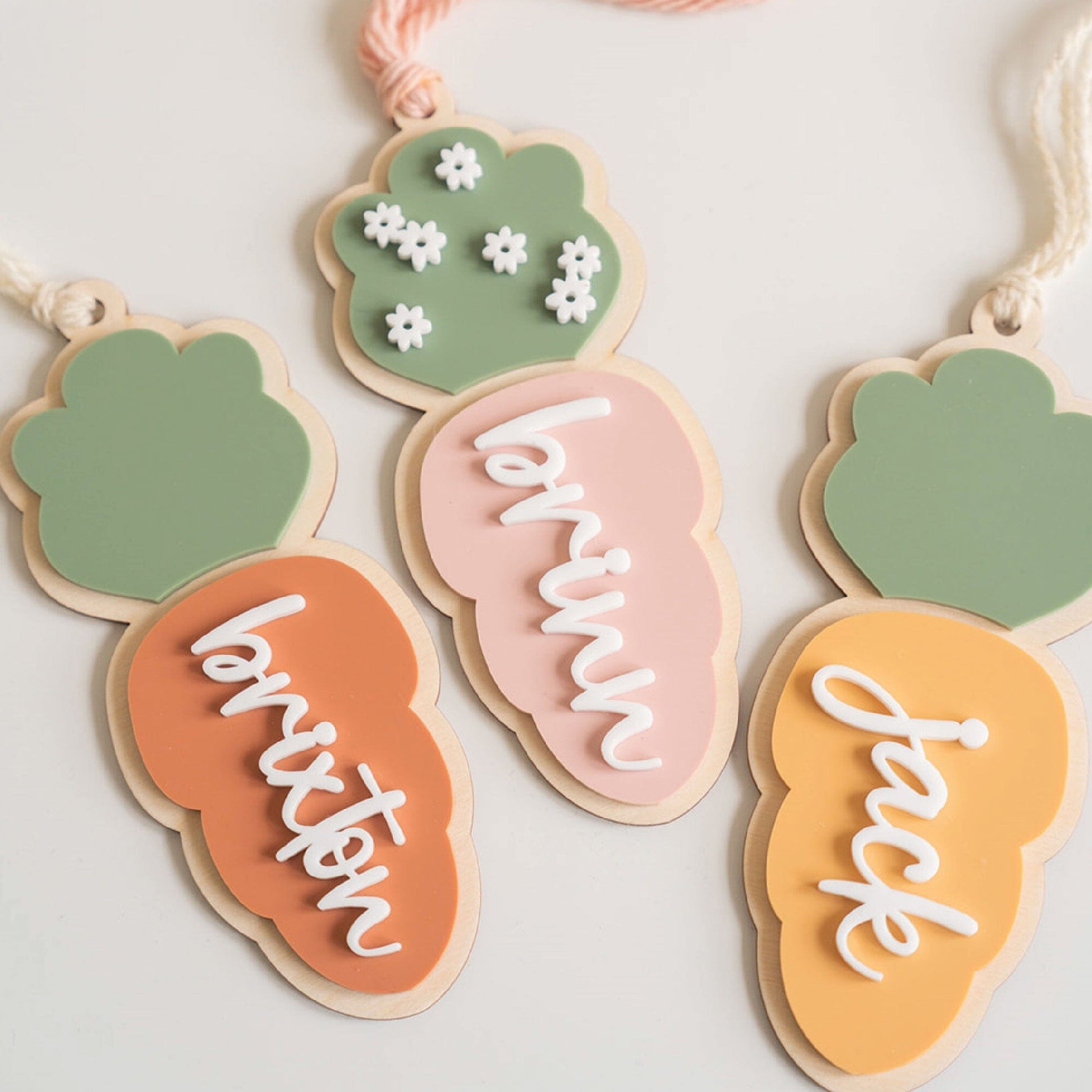 Acrylic Carrot Tag with Daisies Birch Bar + Co. 