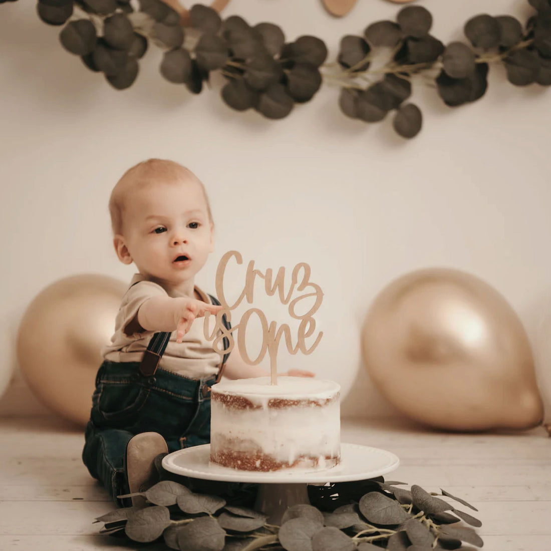 Personalized 1st Birthday Wood Cake Topper Birch Bar + Co. 