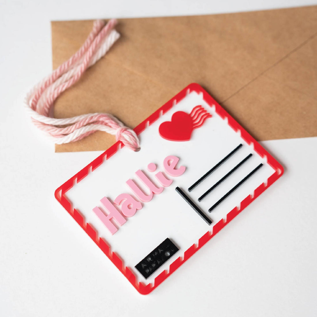 Personalized Love Heart Envelope Hang Tag Birch Bar + Co. 