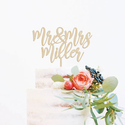 Personalized Mr and Mrs Wood Cake Topper Birch Bar + Co. 