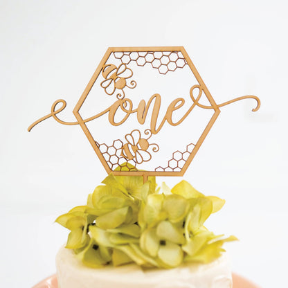 Bee One Wood Cake Topper Birch Bar + Co. 