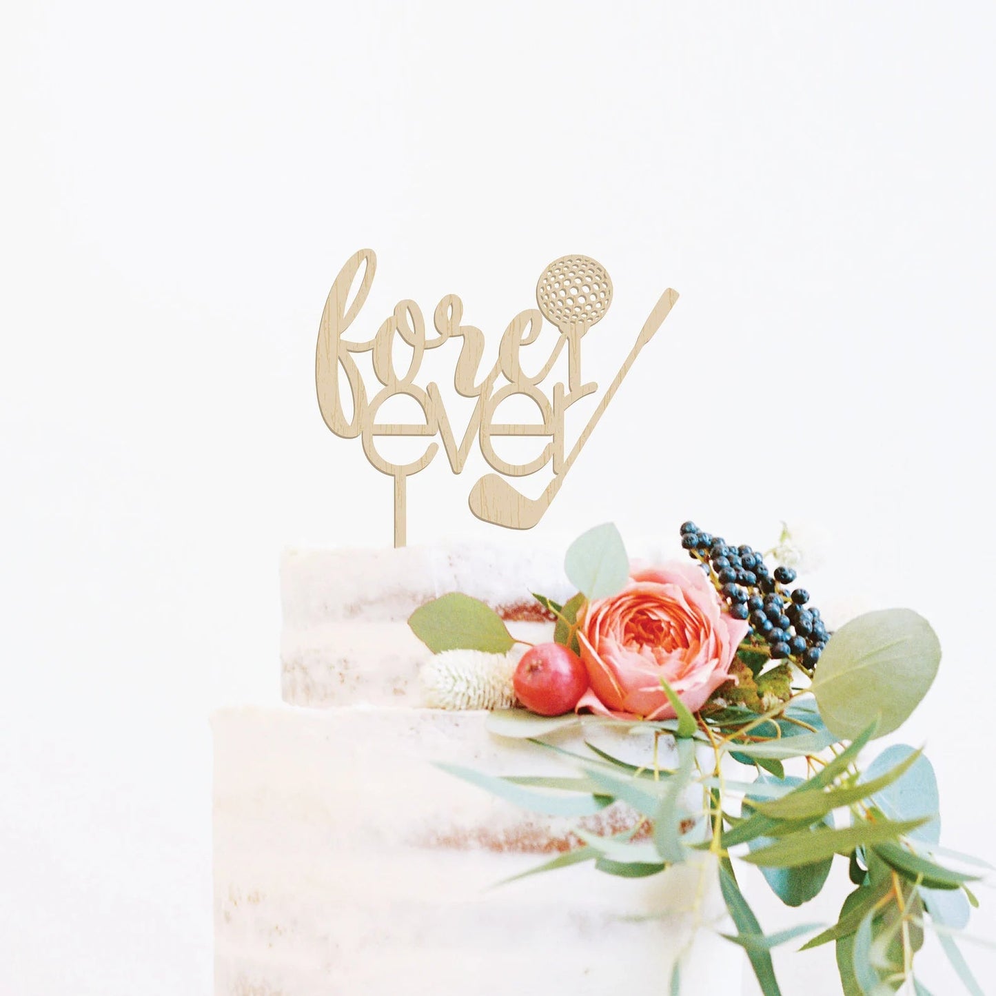Fore Ever Golf Wedding Wood Cake Topper Birch Bar + Co. 