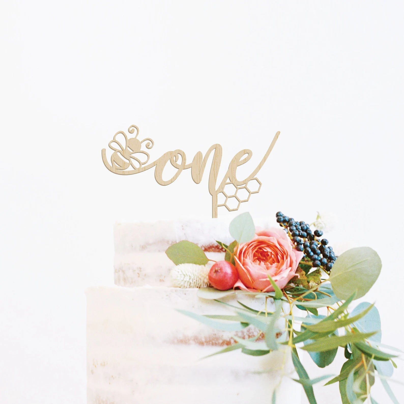 Bee One Honeycomb Wood Cake Topper Birch Bar + Co. 
