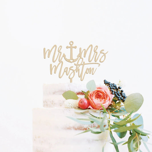 Wedding Nautical Wood Cake Topper Birch Bar + Co. 