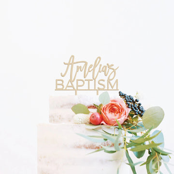 Personalized Baptism Wood Cake Topper Birch Bar + Co. 