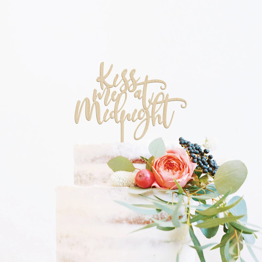 Kiss Me At Midnight Wood Cake Topper Birch Bar + Co. 