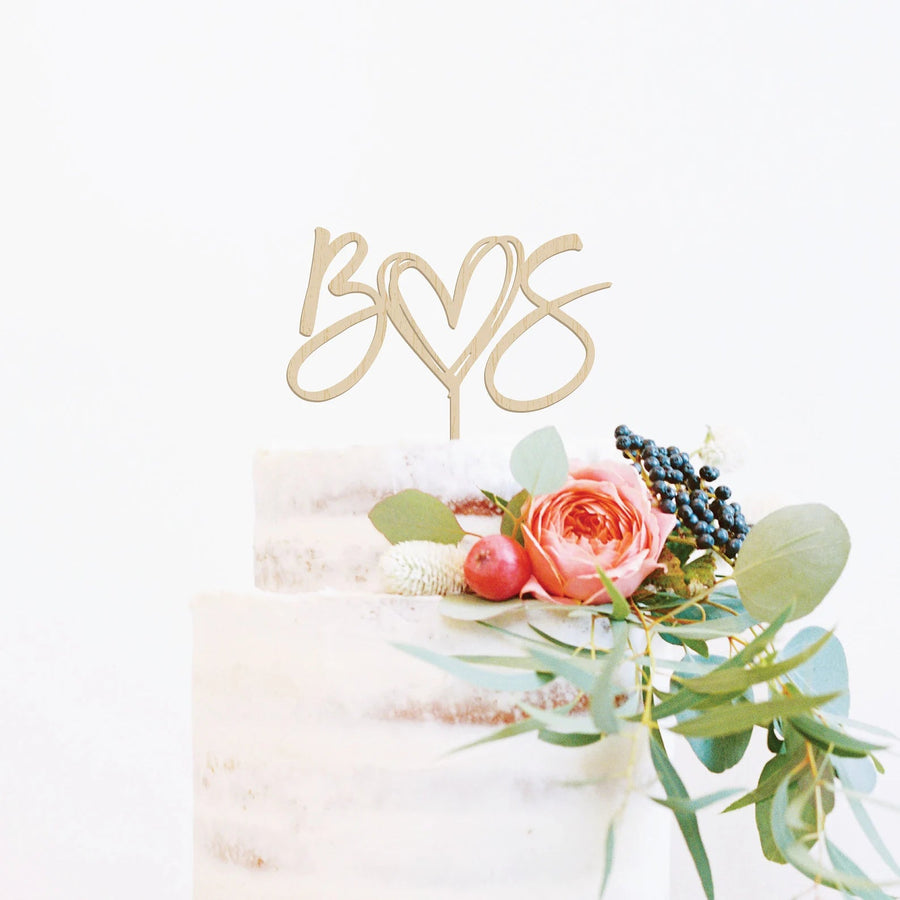 Personalized Heart Initials Wood Cake Topper Birch Bar + Co. 