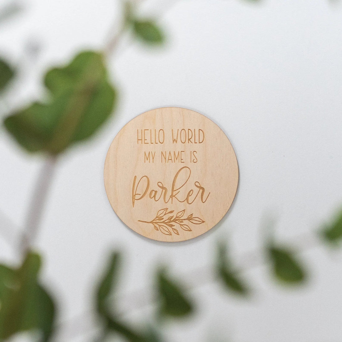 Engraved Leaf Branch Baby Name Sign Birch Bar + Co. 