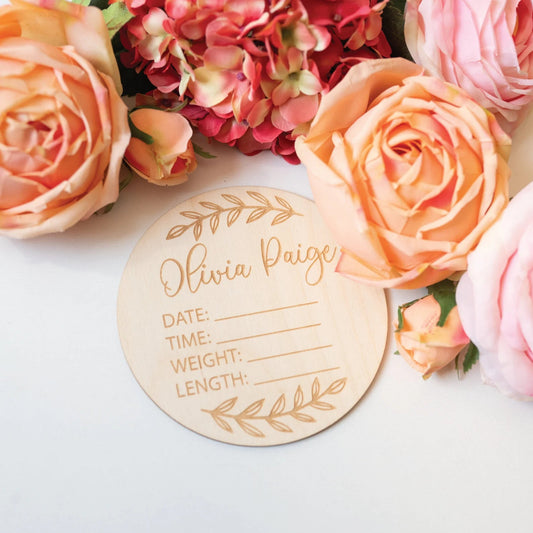 Engraved Leaf Baby Name Sign Birch Bar + Co. 