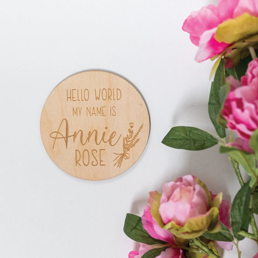 Engraved Floral Baby Name Sign Birch Bar + Co. 