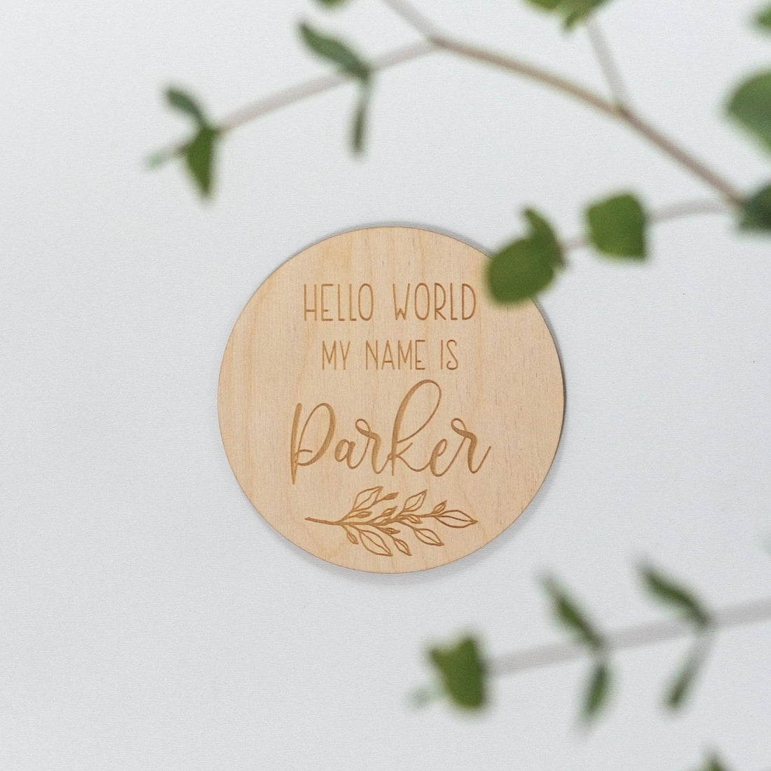 Engraved Leaf Branch Baby Name Sign Birch Bar + Co. 