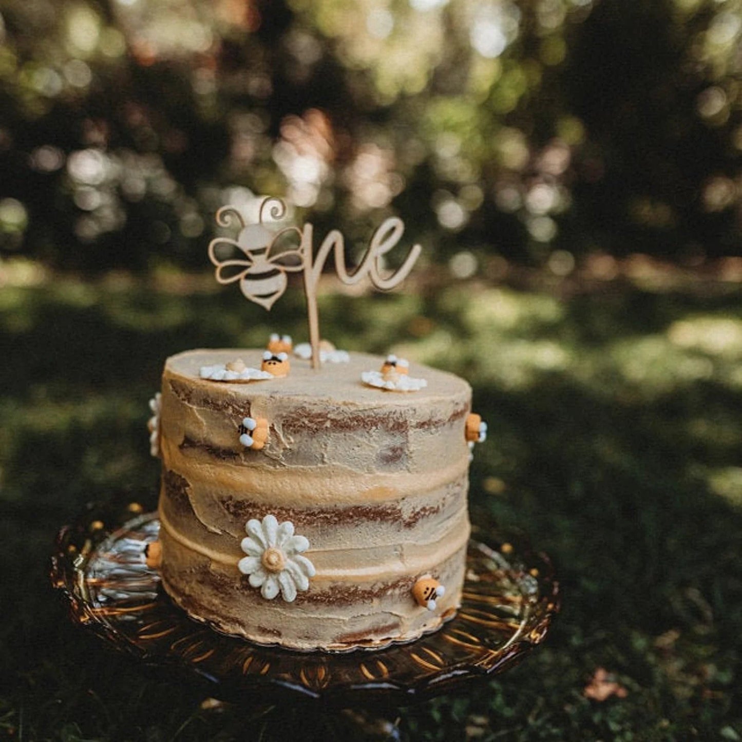 Bee One Wood Cake Topper Birch Bar + Co. 