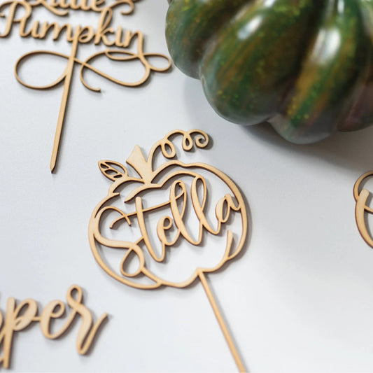 Personalized Pumpkin Wood Cake Topper Birch Bar + Co. 