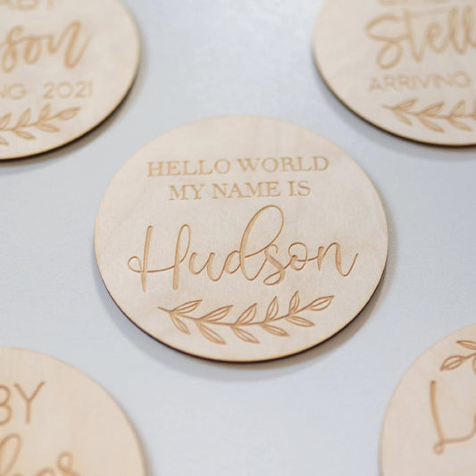 Engraved Leaf Baby Name Sign Birch Bar + Co. 