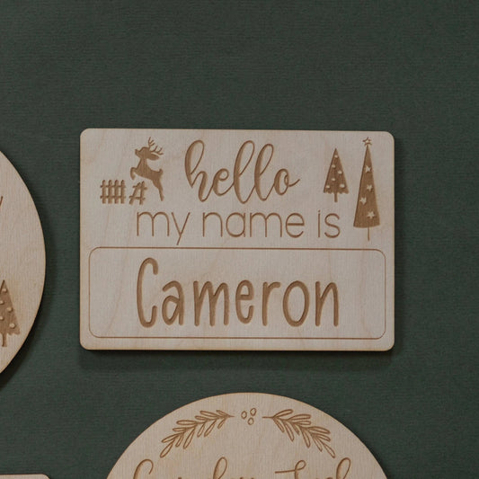 Engraved Hello My Name Is Winter Baby Name Sign Birch Bar + Co. 