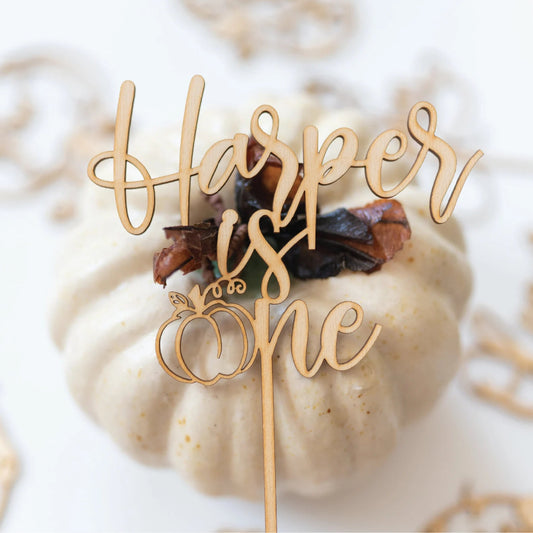 Pumpkin 1st Birthday Wood Cake Topper Birch Bar + Co. 