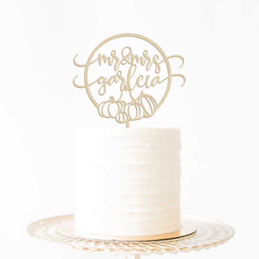 Wedding Fall Themed Wood Cake Topper Birch Bar + Co. 