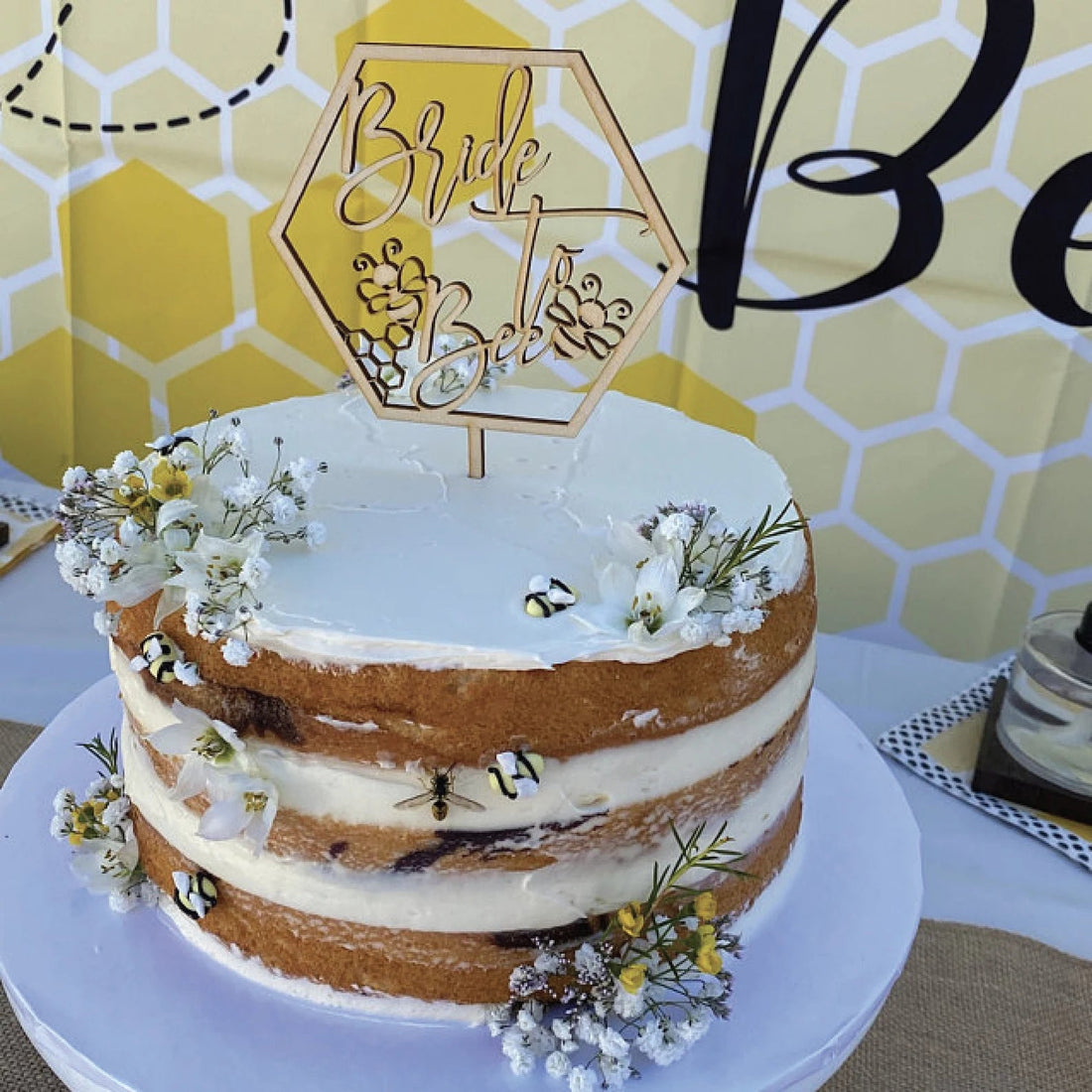 Bride To Bee Wood Cake Topper Birch Bar + Co. 