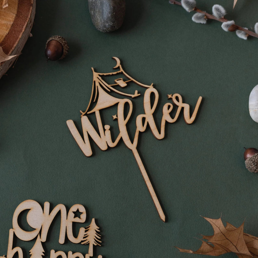 Personalized Happy Camper Wood Cake Topper Birch Bar + Co. 