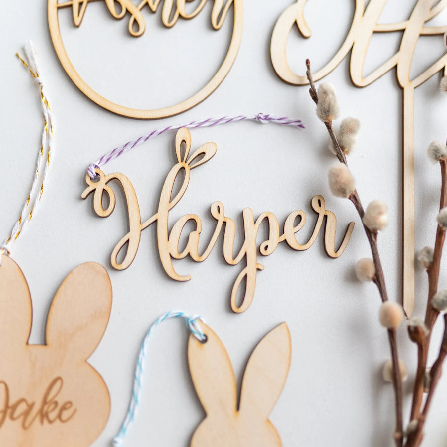 Wood Personalized Bunny Tag with Ears Birch Bar + Co. 