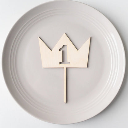 Crown First Birthday Wood Cake Topper Birch Bar + Co. 