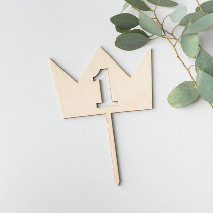 Crown First Birthday Wood Cake Topper Birch Bar + Co. 
