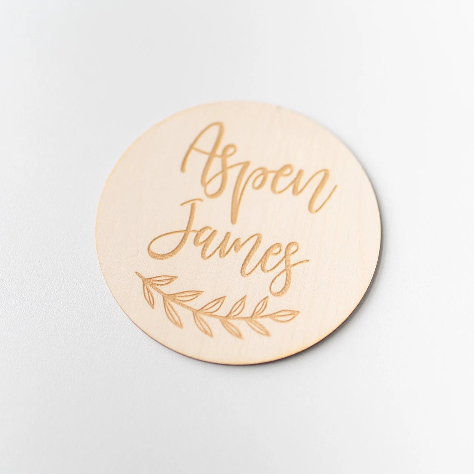 Engraved Baby Name Sign with Leaf Birch Bar + Co. 