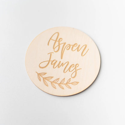 Engraved Baby Name Sign with Leaf Birch Bar + Co. 