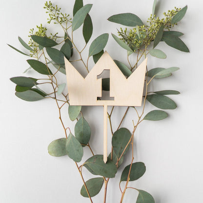 Crown First Birthday Wood Cake Topper Birch Bar + Co. 