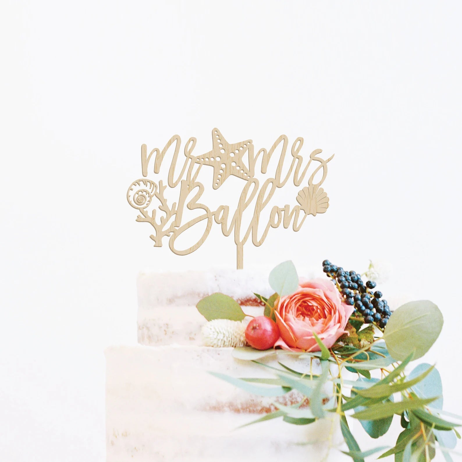 Beach Wedding Wood Cake Topper Birch Bar + Co. 