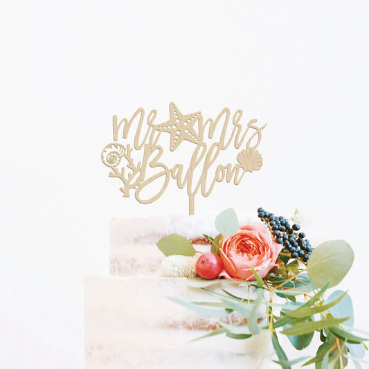 Beach Wedding Wood Cake Topper Birch Bar + Co. 