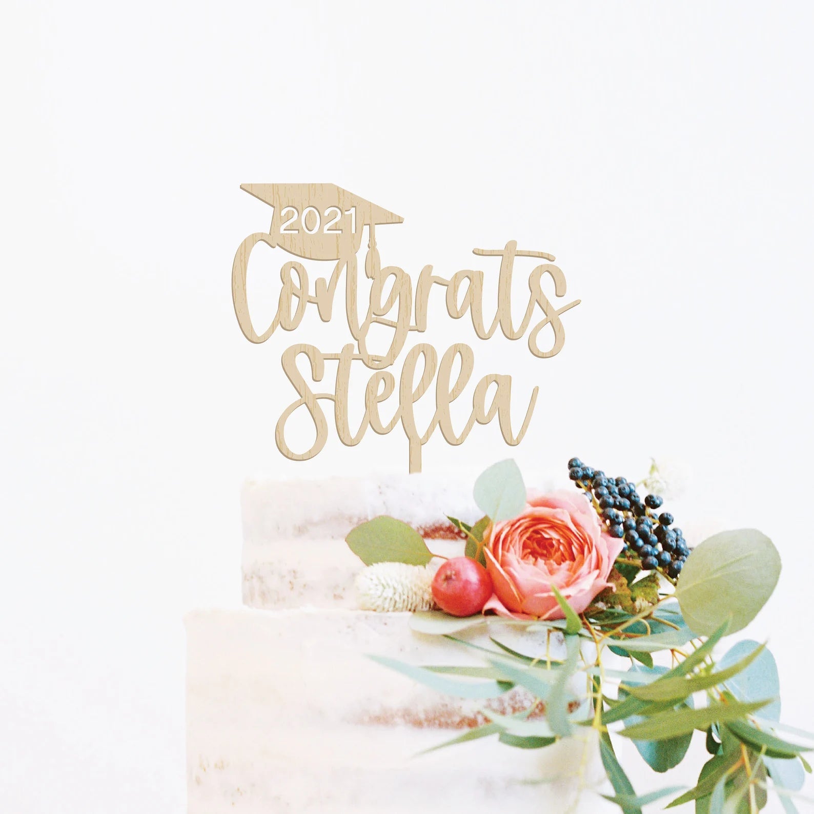 Personalized Graduation Wood Cake Topper Birch Bar + Co. 