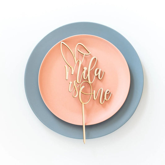 Bunny One Wood Cake Topper Birch Bar + Co. 