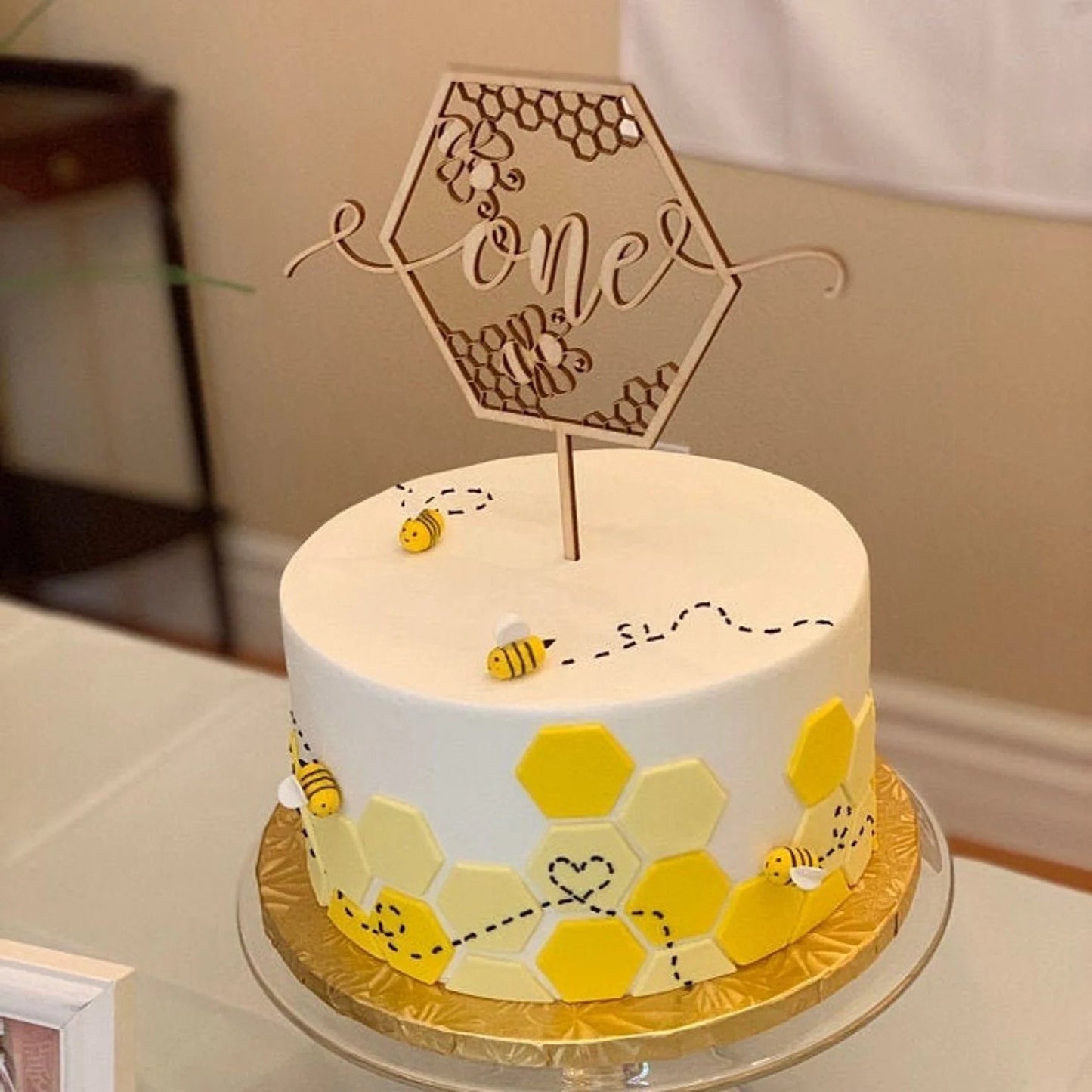 Bee One Wood Cake Topper Birch Bar + Co. 